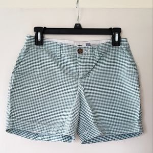 Old Navy green & white gingham cotton shorts, size 0 (see measurements)